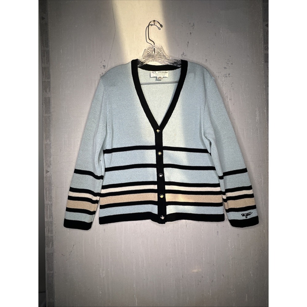 St. John Sport Essentials Striped Knit Cardigan | Tagged Sz: S